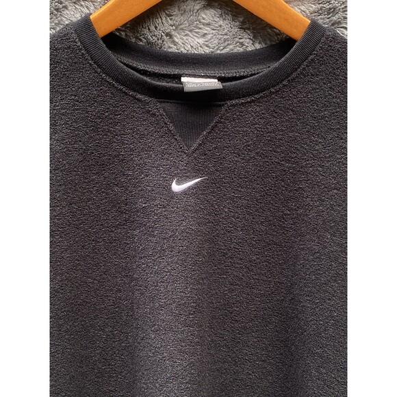 VTG 90s Y2K Nike Sweatshirt M Black Gray Terry Crewneck Center Swoosh Silver Tag - Picture 9 of 16